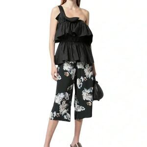 VINCE Black Silk Floral Print Culotte Pants Size Large